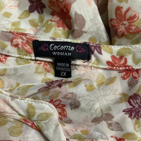 Cocomo Womens Blouse Size 2X Floral Pintuck Stretch Pullover Rolled Tab Sleeves - Picture 6 of 11